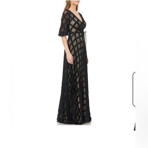 Carmen Marc Valvo Chiffon Windowpane Surplice V-Neck Faux Wrap Gown NWOT
